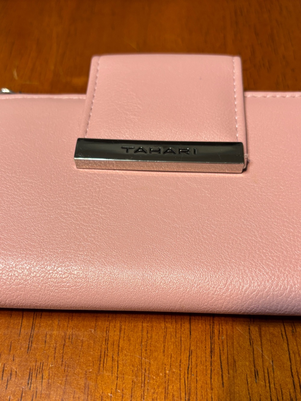 T Tahari Blush Pink Card Holder Wallet with Metal Logo Plate
